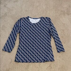 J. McLaughlin Navy and White Geometric Top